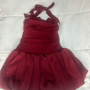 Elegant Red Halter Corset Dress